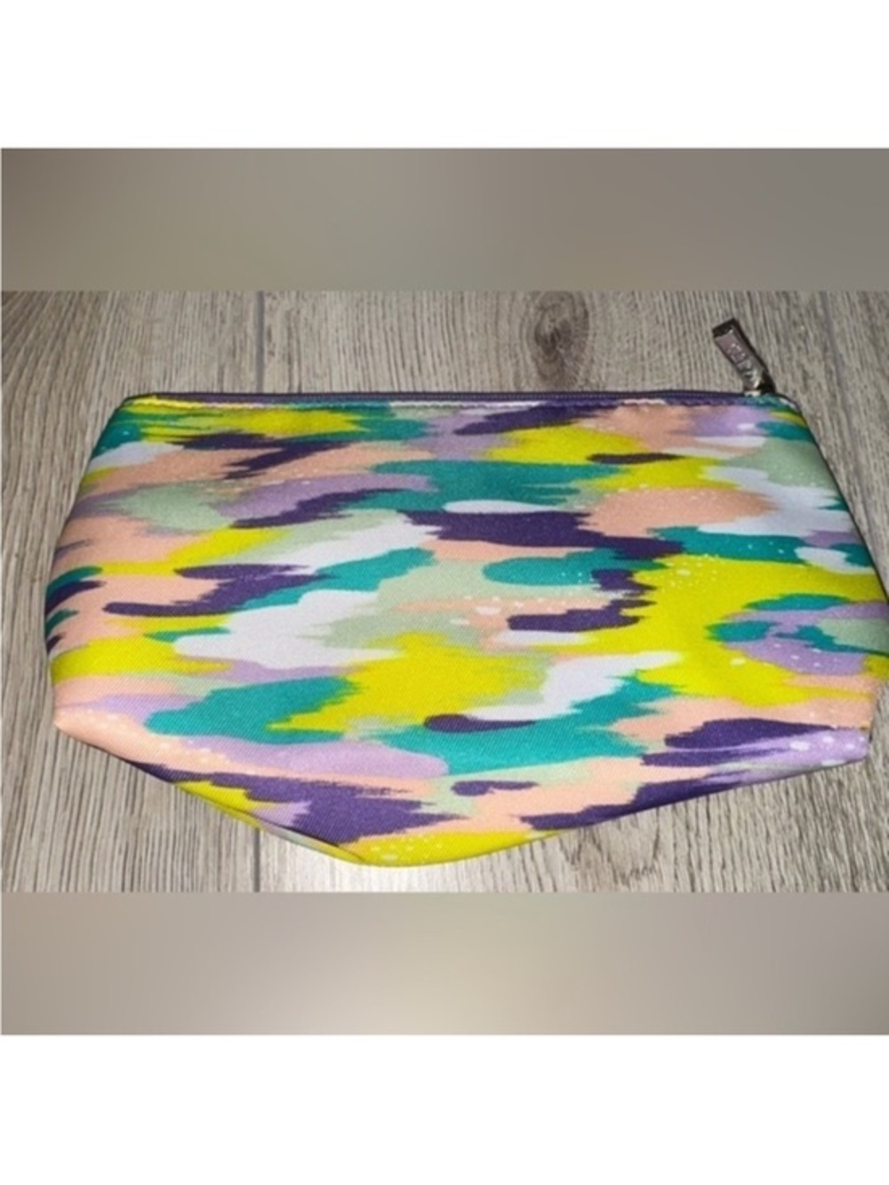 Clinique Colorful Abstract Print Cosmetic Pouch Yellow Purple blue makeup bag